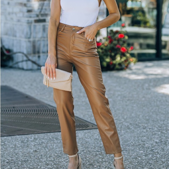 brown faux leather pants - Picture 1 of 4